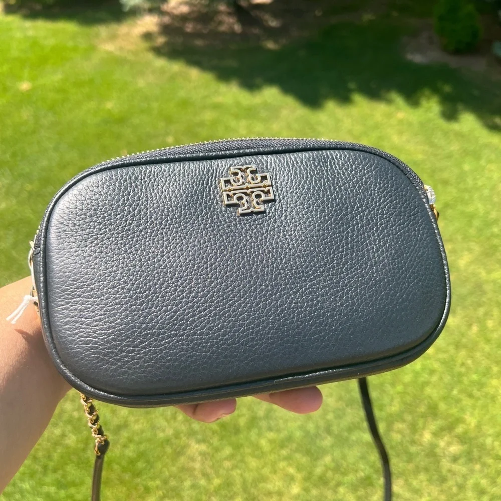 TORY BURCH• Britten Black Leather Camera Bag with Gold Logo